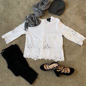 White blouse with lace inlay
